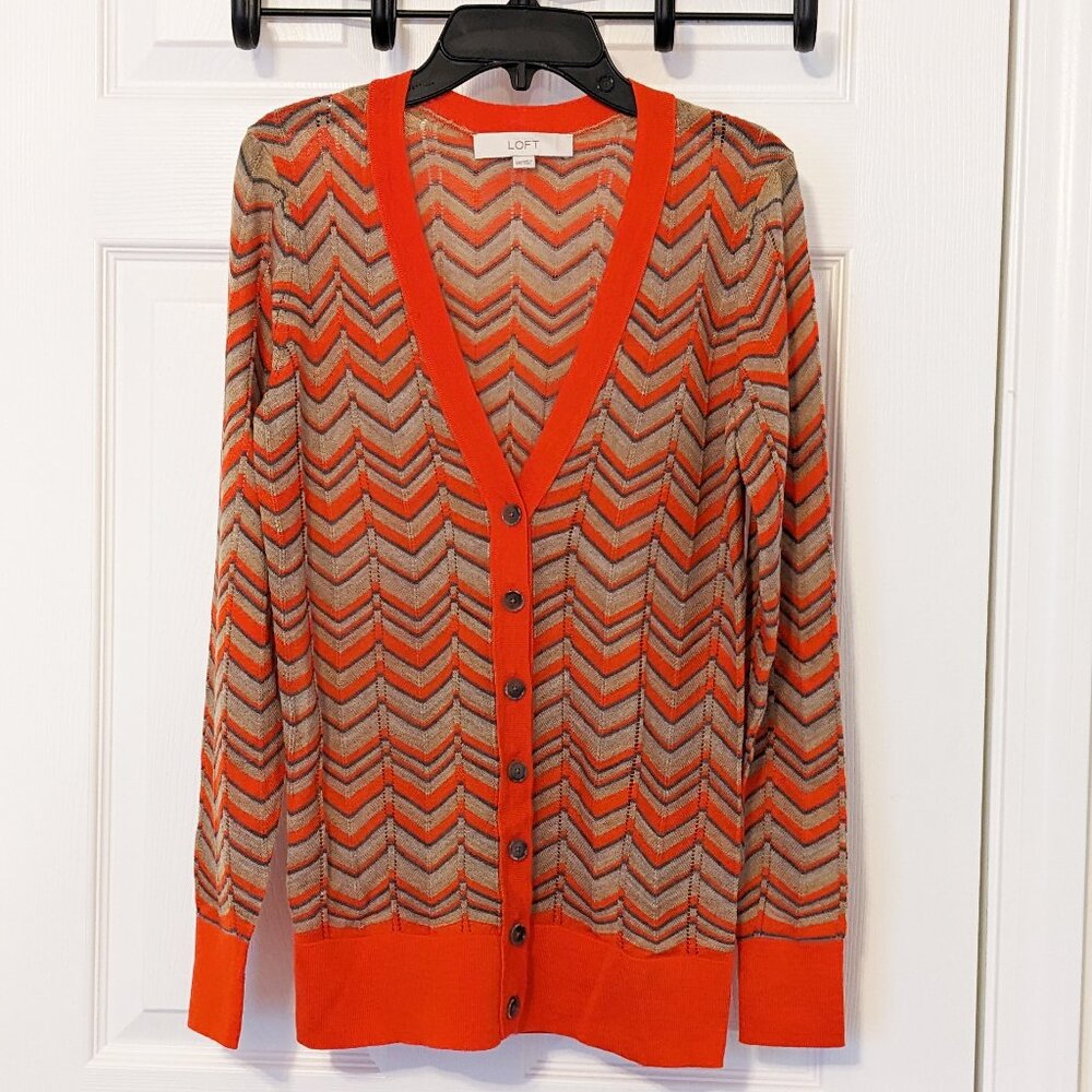 LOFT Orange/Oatmeal Buttoned Cardigan